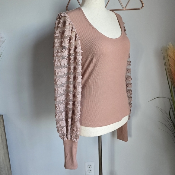 Anthropologie, New, Dolan Mauve Ruffle Blouson Sleeve Shirt Top, Size Large - Picture 6 of 12